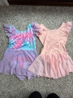 2 - Amazon Girls' Mermaid Print and Pink Ballet Dance Leotard Skirt size 130/6-7